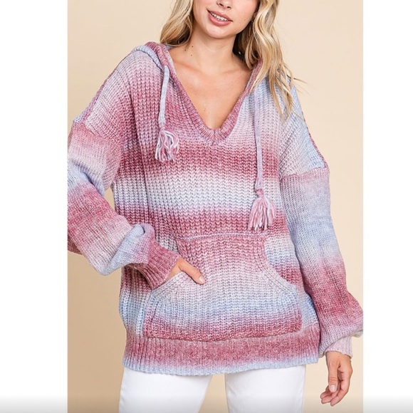 Love Riche V-Neck Hooded Sweater in Pink and Gray NWTS NEW - Picture 9 of 11